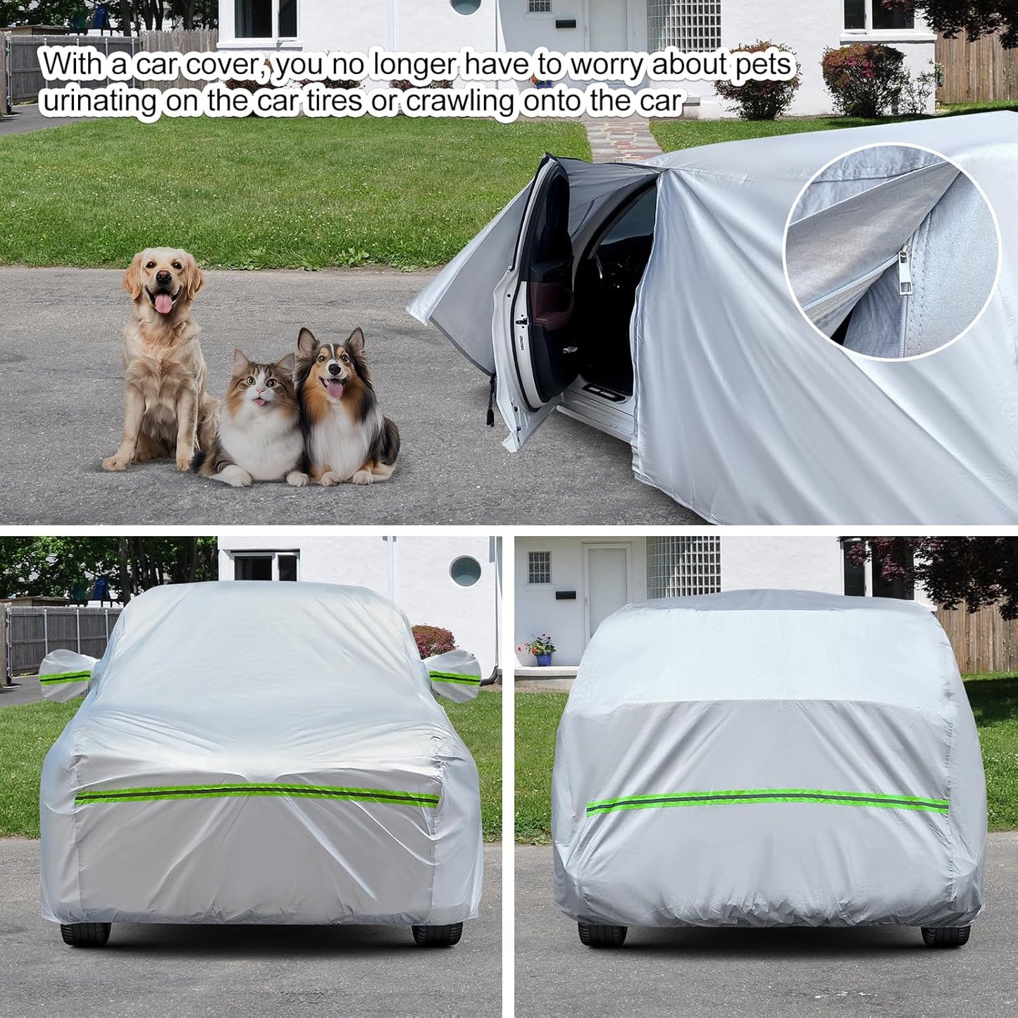 TUCAREST 6-Layers Premium Full Car Cover Hard Shell Zipper Design Waterproof All Weather Weatherproof UV Sun Protection Snow Dust Storm Resistant Outdoor with Straps (Fit for Sedan 165"- 181")