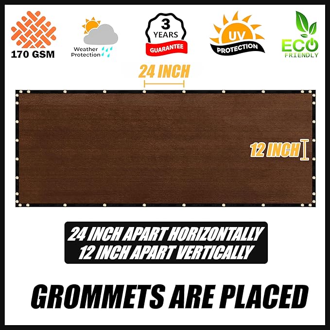 Royal Shade Custom Size 5' x 116' Brown Fence Privacy Screen Windscreen Cover Netting Mesh Fabric Cloth - Cable Zip Ties Included (We Make Custom Size)