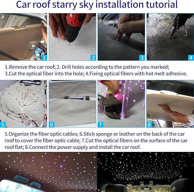 200 Piece Starlight Headliner Kit 16W RGBW Twinkle+ Music Effect + APP&Remote Control Dual Channel Control,0.03in/0.75mm*9.8ft/3m Fiber Optic Lights for Car Roof/Home Fiber Optic Star Ceiling