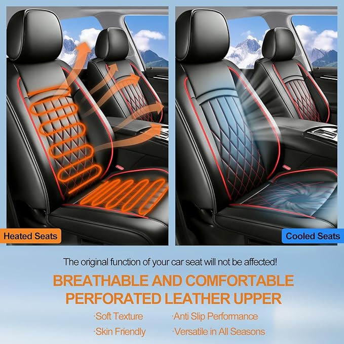 Fit Elantra Car Seat Covers for Hyundai Elantra 2017-2025 2026 - Premium Leather, Waterproof, All-Weather, Airbag Compatible, Breathable, Seat Protectors, Only 2 Front seat Covers, Redline