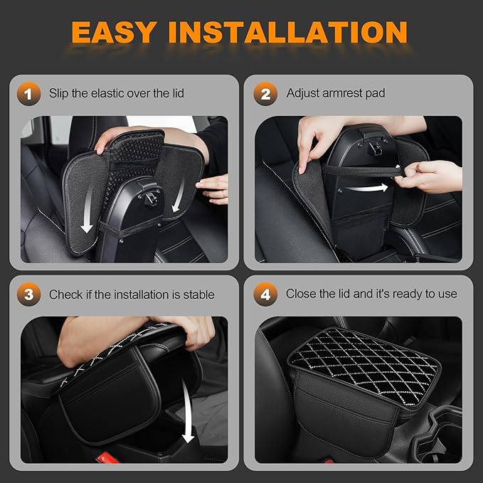 Bling Armrest Cover for Car Compatible with Jeep Grand Cherokee - Center Console Cover with 2 Storage Pockets and Crystal Diamond(Black)