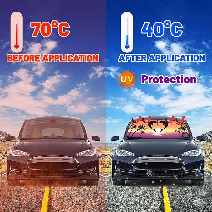CHILL·TEK Funny Animal Car Windshield Sun Shade Umbrella, Dolphin Love Car Sun Shade Umbrella, Block UV Rays Heat Foldable Windshield Umbrella Sun Visor Protector - Keep Vehicle Cool for Cars SUV