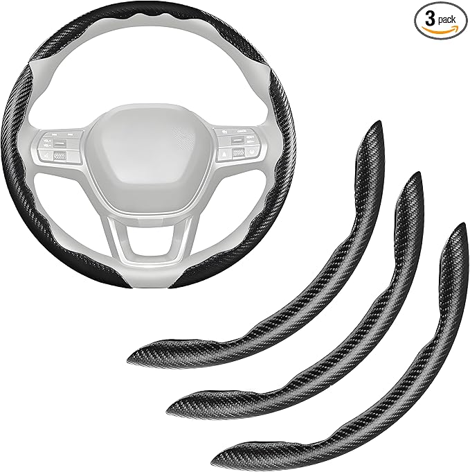 3 Pcs Carbon Fiber Car Steering Wheel Cover, Anti-Skid & Scratch-Proof,Segmented, Butterfly Thin Steering Wheel Cover Men/Women Universal Fit 14.5"-16" Wheel Covers for Cars/Truck/SUV
