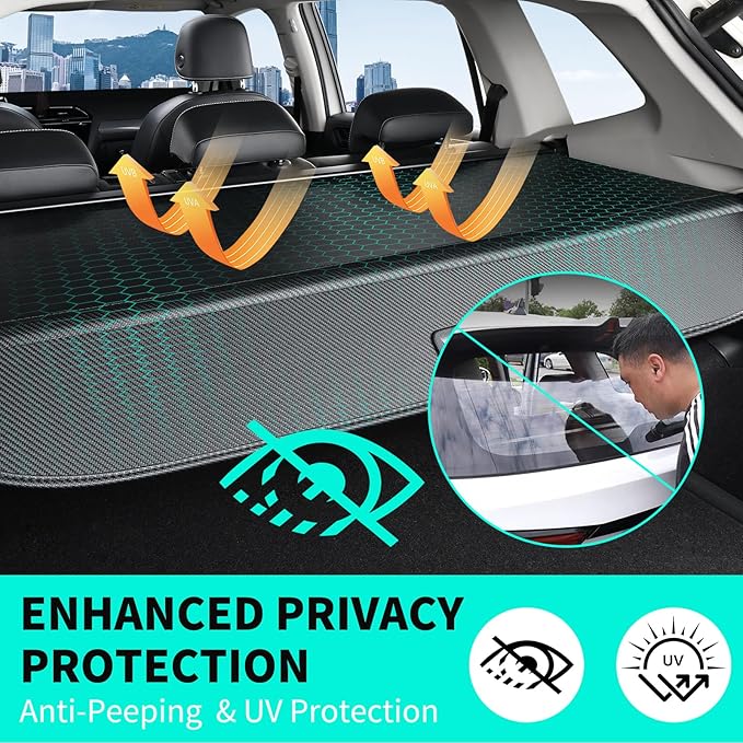Tecoom Cargo Cover fit for Kia Telluride 2024 2023 2022 2021 2020 Accessories, Retractable Rear Trunk Cover Luggage Security Shade, Anti-Peeping Privacy Screen Protector, Carbon Fiber Texture