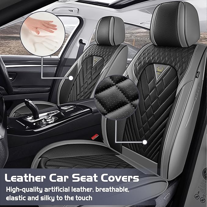 Truck Seat Covers for Ram 2500 2009-2026, Waterproof Premium Leather Full Coverage Car Seat Covers, Muscle Sport Style Auto Interior Seat Cover Sets (Front Set/Gray Black)