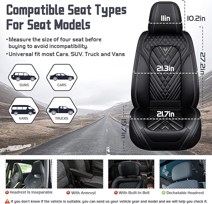 Truck Seat Covers for GMC Sierra 1500 2007-2026, Waterproof Premium Leather Full Coverage Car Seat Cover, Muscle Sport Style Auto Interior Seat Cover Sets (Full Set/Black)