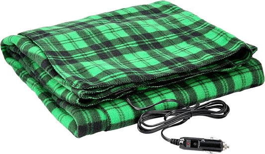 Heated Blanket - 12-Volt Electric Blanket for Car, Truck, SUV, or RV - Portable Winter Car Accessories for Camping or Travel by Stalwart (Green and Black Plaid)