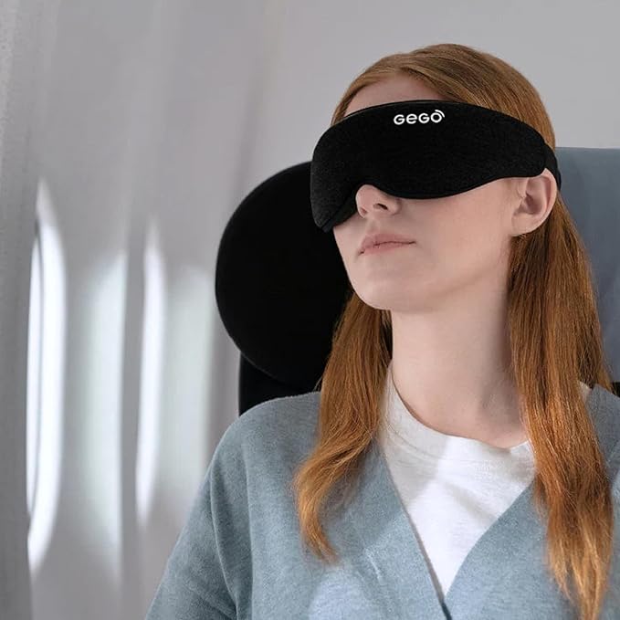 GEGO Premium Travel Kit, Sleep Mask 3D Contoured Eye with Soft Memory Foam, Luggage Tag Waterproof Resistant and Strap with Lock for Luggage TSA Approved (Sleep Mask Black/Luggage Tag Black)