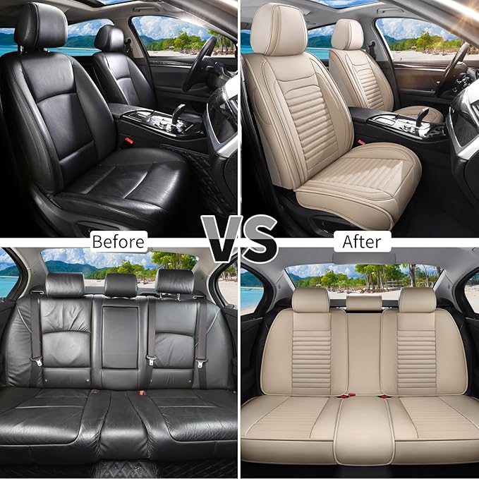 Back Seat Covers Fit for Toyota Avalon 2001-2022, Car Seat Covers Back Seats, Breathable Faux Leather Automotive Seat Covers Back Pair Anti-Slip Seat Cover(Beige, Back)
