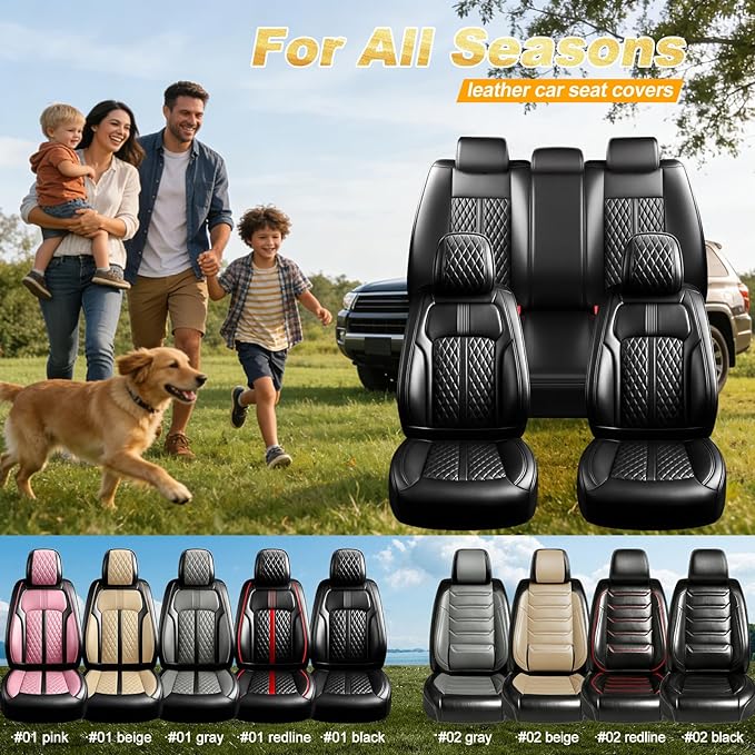 Fit Tahoe Car Seat Covers (Front Pair) for Select Chevrolet/Chevy Tahoe 2000-2025 2026 - Full Coverage Leather, Waterproof & All Weather Seat Cushion Protector, Black