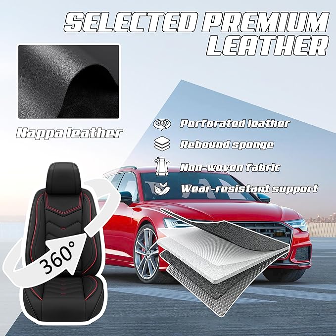 Car Seat Covers Fit for Toyota rav4 2000-2026, Stylish Sport Seat Covers, Waterproof Wear-Resistant Premium Nappa Leather Car Seat Cover.(Full Set/Black)