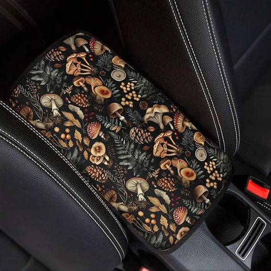 Dreaweet Car Armrest Cover Mushroom Car Accessories for Women Car Center Console Pad Universal Fit Armrest Cover Protector for Cars,SUV,Trucks,Black