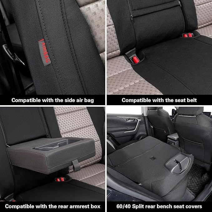 coverdream Rav4 Cloth Seat Covers Full Set for 2019-2024 2025 Toyota Rav4 LE,XLE,XLE Premium,Limited SUV,Fully Covered,UV Resistant Polyester Car Seat Protector,Fit Like A Glove(Black & Beige)
