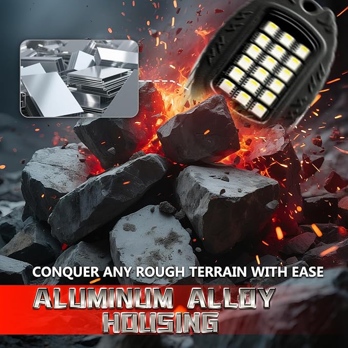 6 Pods Alloy RGBW Rock Lights，LED Upgraded RGB Underglow Lights for ATV UTV Golf Cart Truck RZR SXS Offroad Jeeps, Waterproof Metal Multicolor Neon Underglow Kit with APP/RF Remote Music Mode,12V