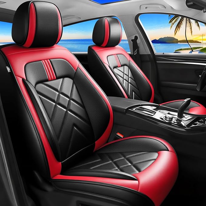 CX-50 Car Seat Covers Fit for Mazda CX-50 2023-2026, Full Coverage Premium Leather Waterproof Breathable Seat Covers, Automotive Seat Protectors, Airbag Compatible(Full Set Seats, Black & Red)