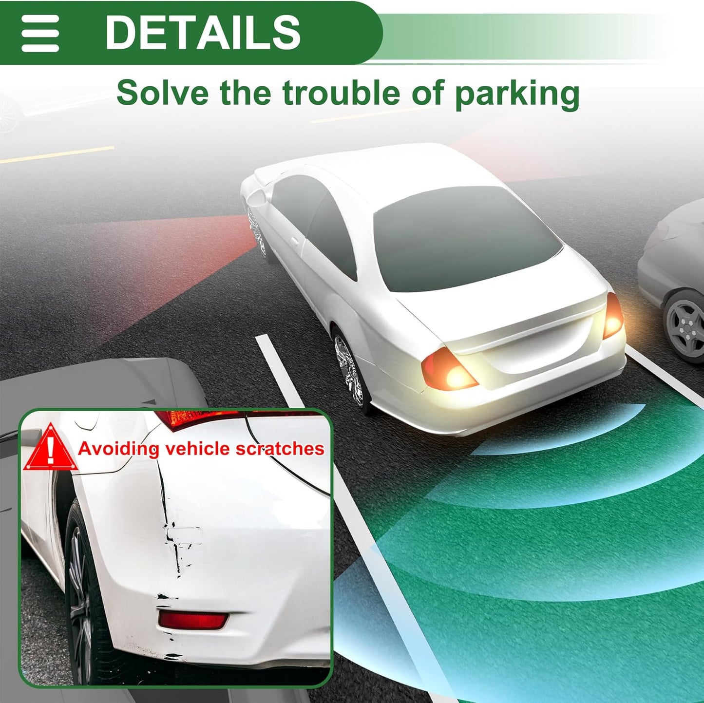 Motoforti Universal Car Auto Vehicle Reverse Backup Radar System Reverse Parking Sensors Alarm Buzzer Reminder Distance Detection Gray 2 Parking Sensors