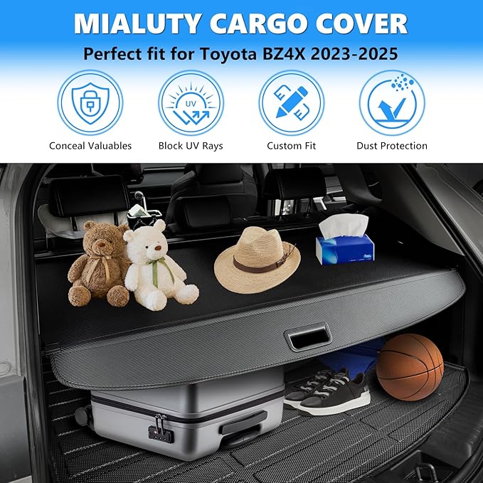 MIALUTY® Cargo Cover for 2023 2024 2025 Toyota BZ4X Retractable Trunk Cover BZ4X Accessories Anti-Peeping Anti-Theft Privacy Screen,Trunk Luggage Shield Shade Carbon Fiber Texture