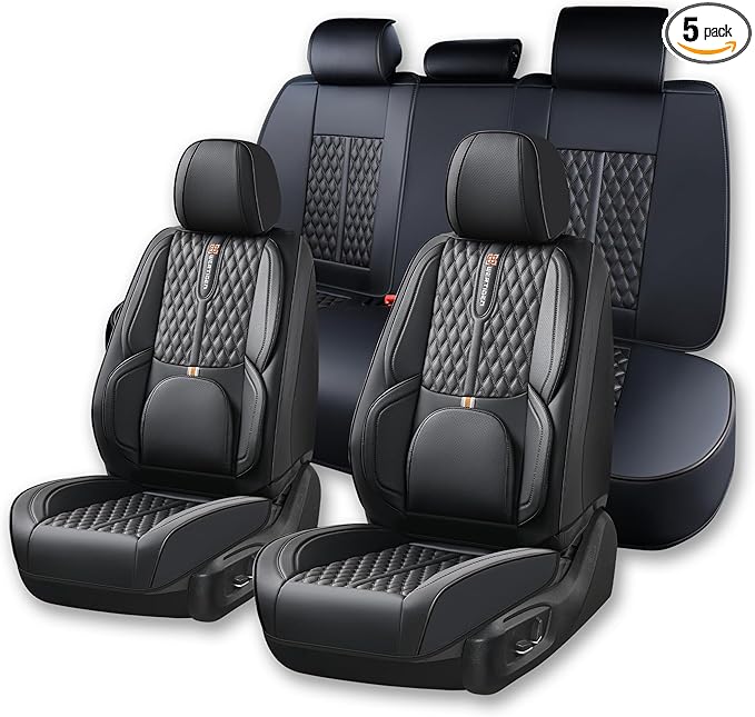 Black Car Seat Covers for Ford Bronco Sport 2021-2025 Car Seat Cover, Leather, 5 Piece Full Set, with Lumbar Support, Anti-Slip, Suitable for All Seasons, Beautify The Interior of Old Cars