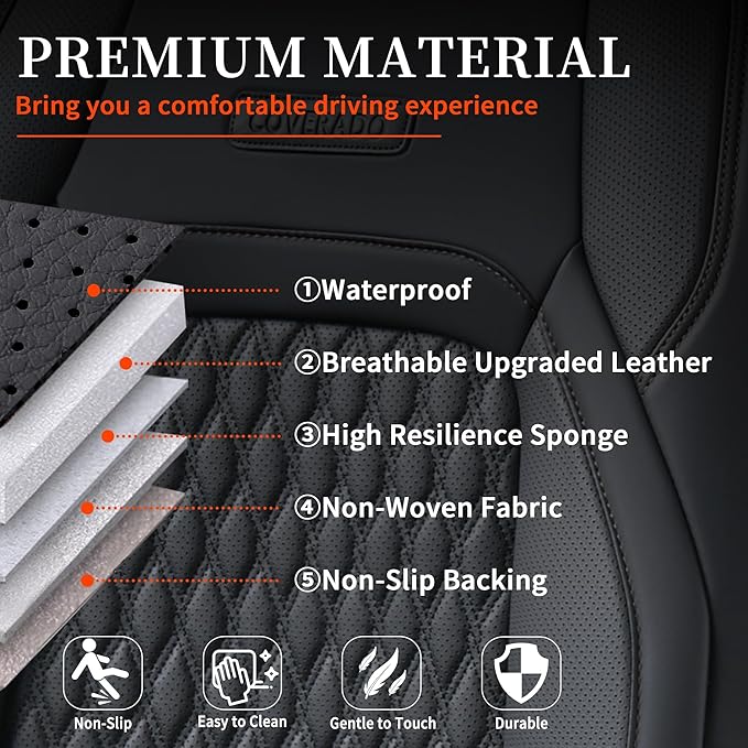 Coverado Seat Covers Full set for Jeep Wrangler, Waterproof Car Seat Covers for Truck Automotive Seat Covers Custom Fit for 2013-2017 Jeep Wrangler JK 2-Door, Full Coverage Wrangler Seat Covers(Black)