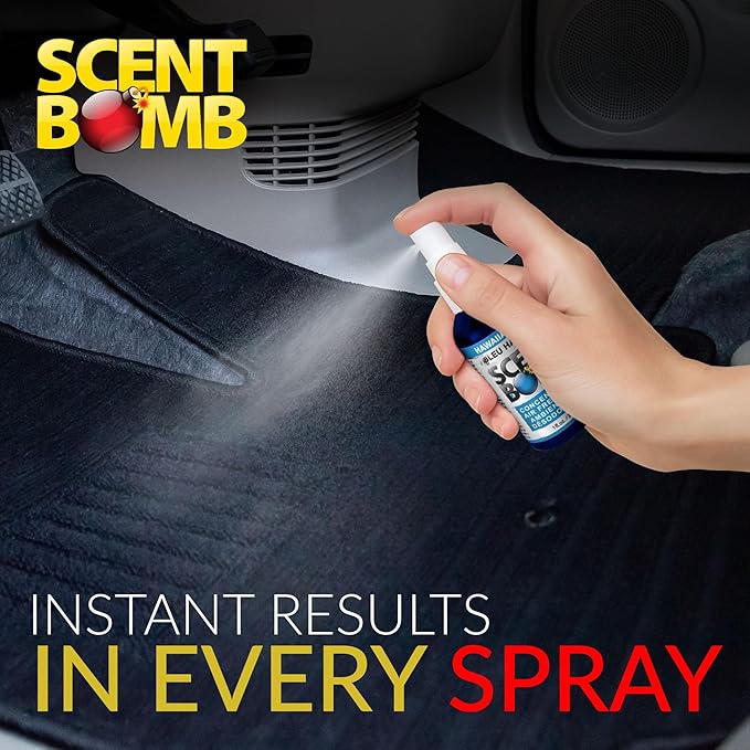 Scent Bomb Air Freshener Spray, Long-Lasting Odor Eliminator - Effective Deodorizer for Home & Car, Fresh Room Spray for Kitchen, Bathroom & Smell Neutralizer - 1 oz Pack of 4, Hawaiian Blue Scent