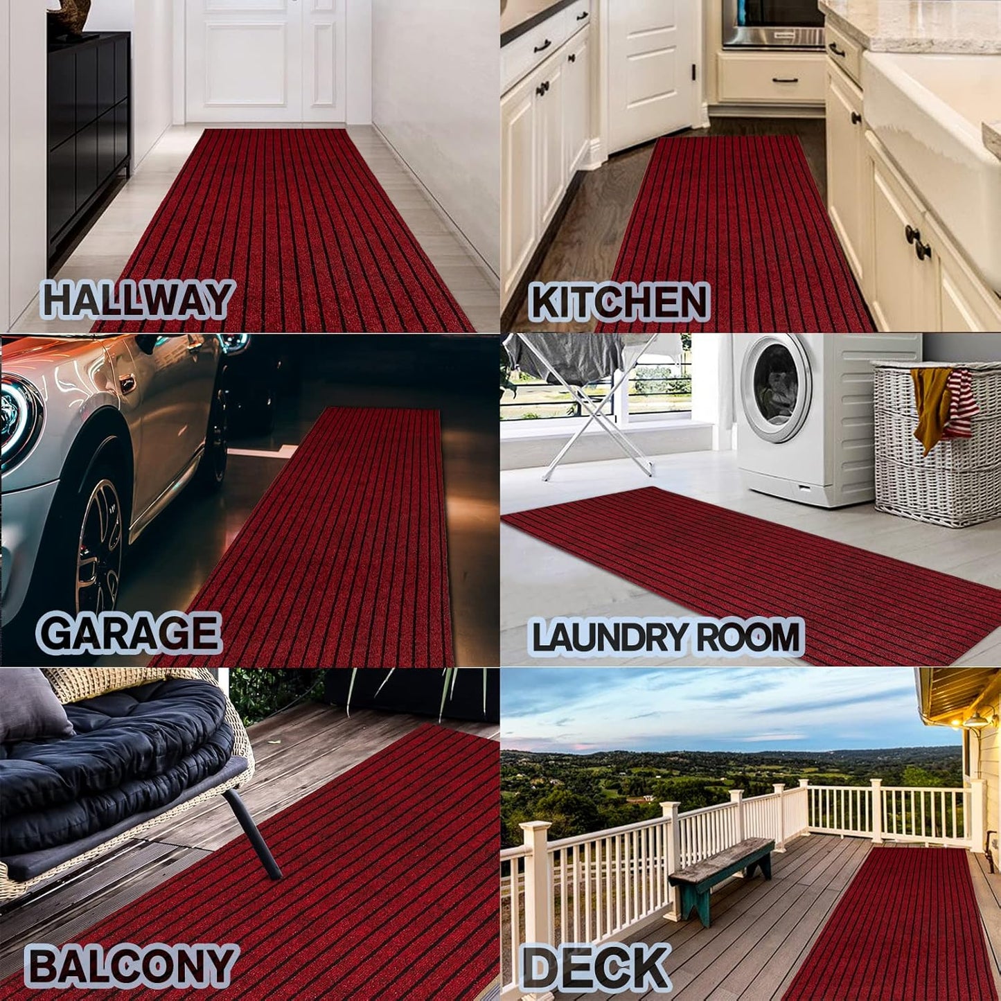 Custom Size Backed Non-Slip Area Rugs Runner, Easy Clean, Waterproof Runner Rugs for Hallway Entryway, Kitchen, Laundry, 4FT x 26FT, Red Stripe