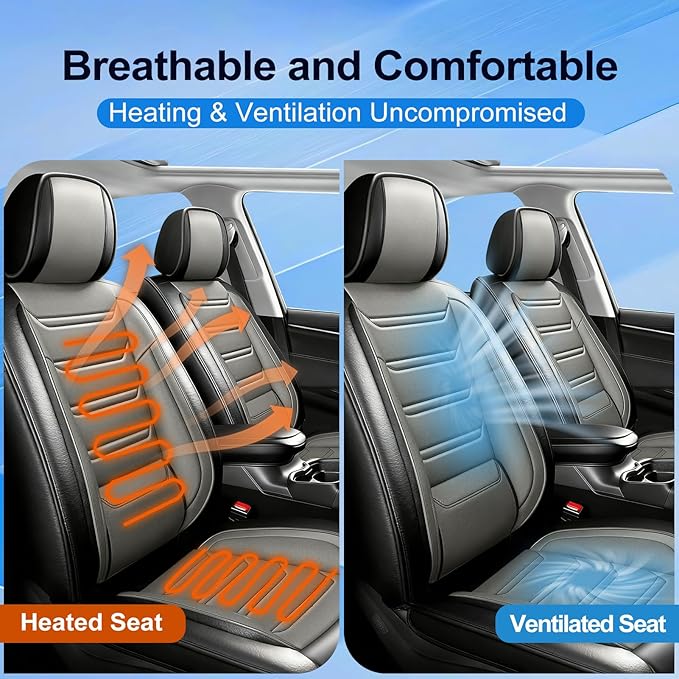 Fit Cruze Car Seat Covers for Select Chevrolet/Chevy Cruze 2011-2019, Premium Full Coverage Leather, Airbag Compatible, Waterproof All Weather Seat Cushion Protector, Full Set, Black+Gray