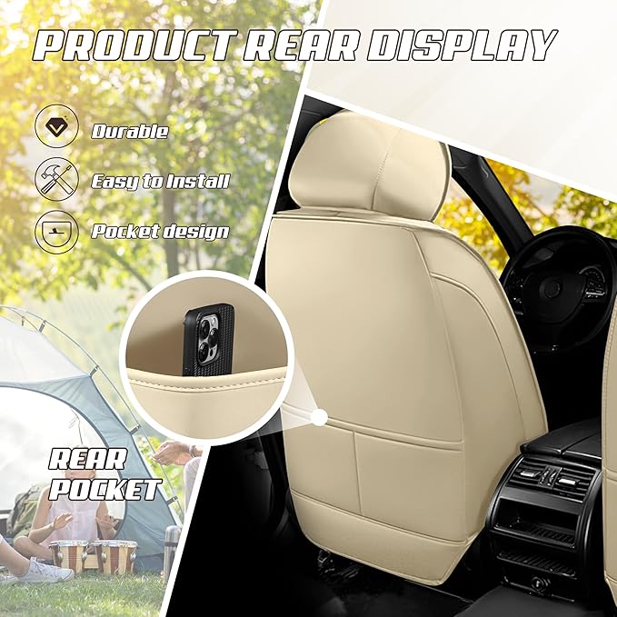 Car Seat Covers Fit for Toyota rav4 2000-2026, Stylish Sport Seat Covers, Waterproof Wear-Resistant Premium Nappa Leather Car Seat Cover.(Full Set with Pillow/Beige)