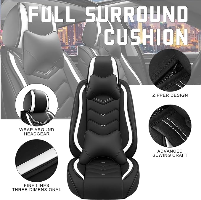 CTDS Car Seat Covers for Chevy Malibu 2000-2026, Stylish Sport Seat Cover, Premium Nappa Leather Car Seat Cover. Automobile Seat Covers Sets.(Luxury 2 Seats/Black White)