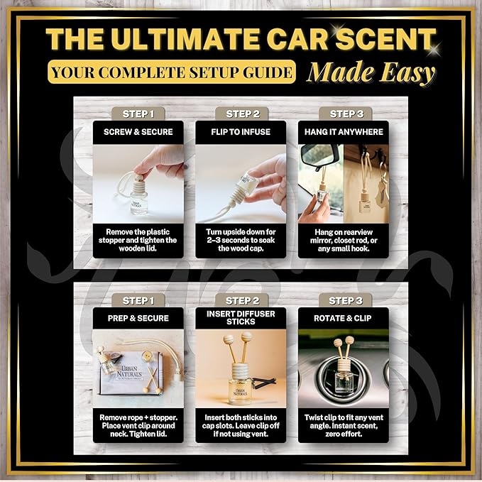 Urban Naturals Car Air Freshener Hanging + Vent Clip, Pistachio Salted Caramel '62 Scent Diffuser, Long Lasting Car Fresheners Made in USA, Auto Accessories for women (3 Pack)