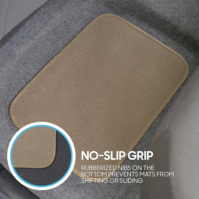 BDK Premium Medium Beige Carpet Floor Mats for Cars - Universal Fit Interior 4-Piece Car Mats Full Set with Vinyl Heel Pad Protector - Cute Car Accessories Interior Floor Covers for SUVs & Trucks