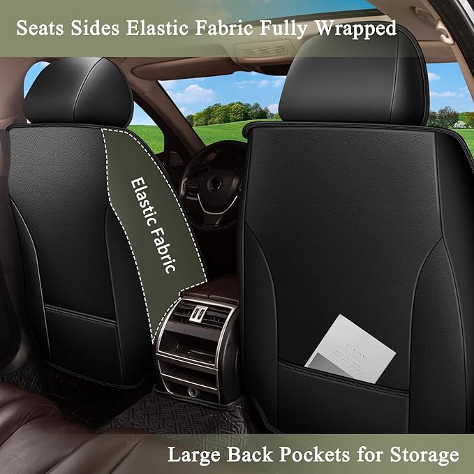 Full Set Car Seat Covers for Toyota RAV4 2013-2023 2024 2025 RAV4 Hybrid RAV-4: Breathable Perforated Premium Leather Seat Cover (Black&Grey)