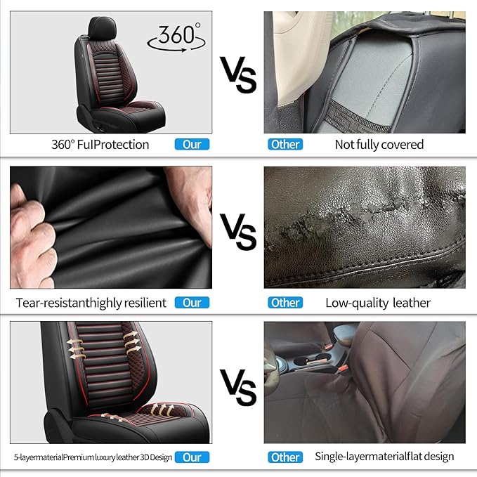 Fit 4Runner Car Seat Covers for Toyota 4Runner 2003-2024 2025 2026 - Upgraded Premium Waterproof & Breathable Leather, Airbag Compatible, All-Weather Seat Cushion Protector (2 Front/Black+Red)