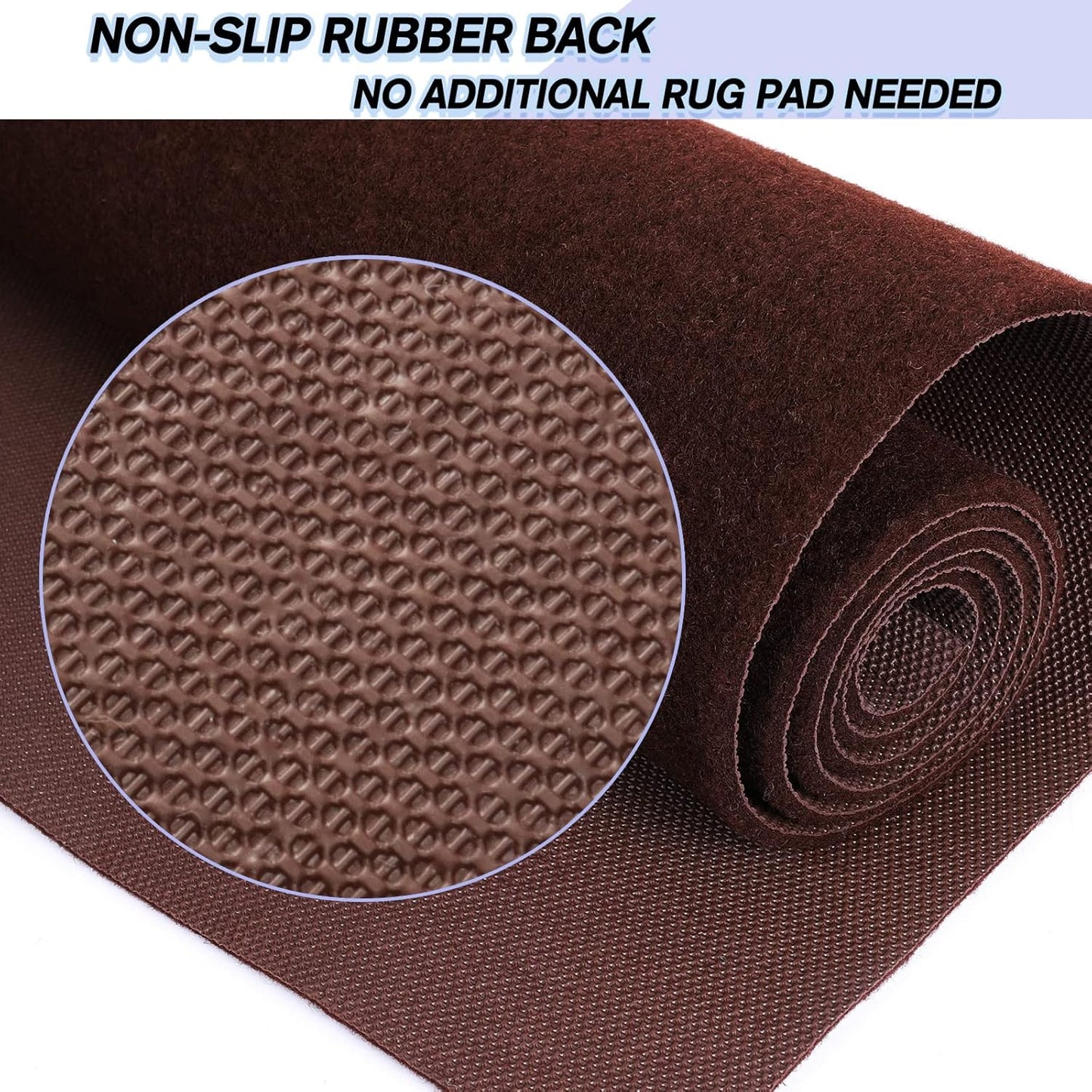 Custom Size Backed Non-Slip Area Rugs Runner, Easy Clean, Waterproof Runner Rugs for Hallway Entryway, Kitchen, Laundry, 3FT x 32FT, Brown