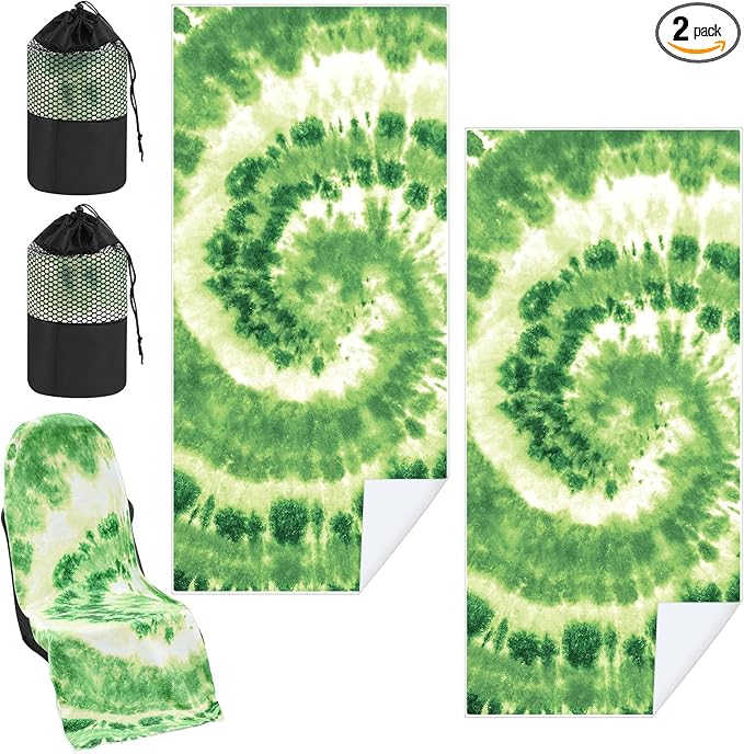 2 Pack Car Seat Towel Covers with Storage Bag 63 x 32 Inch Athletic Running Towel Seat Sweat Washable Non Slip Cover Gift for Car Outdoor Sport Activities (Green Tie Dye)