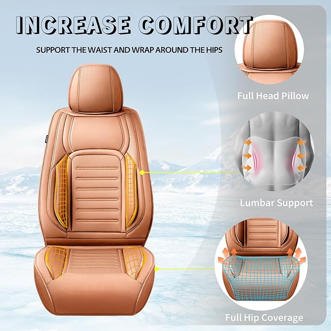 Fit HRV Premium Leather Car Seat Covers Compatible with Honda HRV 2016-2025 2026, Breathable, Wear Resistant, Airbag Compatible, All-Weather Protection & Full Coverage, 2 Front Seat Brown