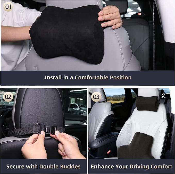 Car Neck & Lumbar Support Pillow Set for Equinox, Soft Memory Foam Headrest & Back Cushion, Ergonomic Comfortable Seat Support for Daily Driving and Long Trips Car Interior Accessories