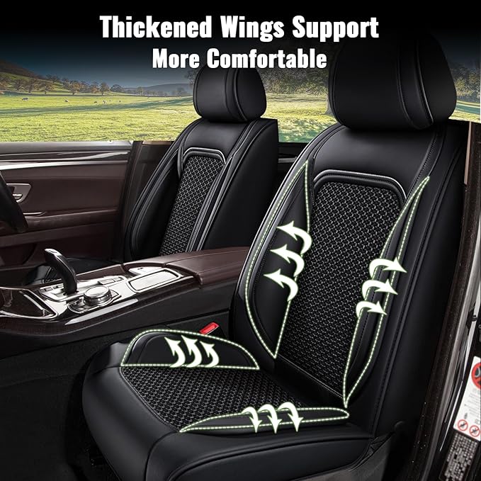 Car Seat Covers Front Seats for Honda Pilot 2005-2016: Breathable Cool Ice Silk Leather Seat Covers (Black)