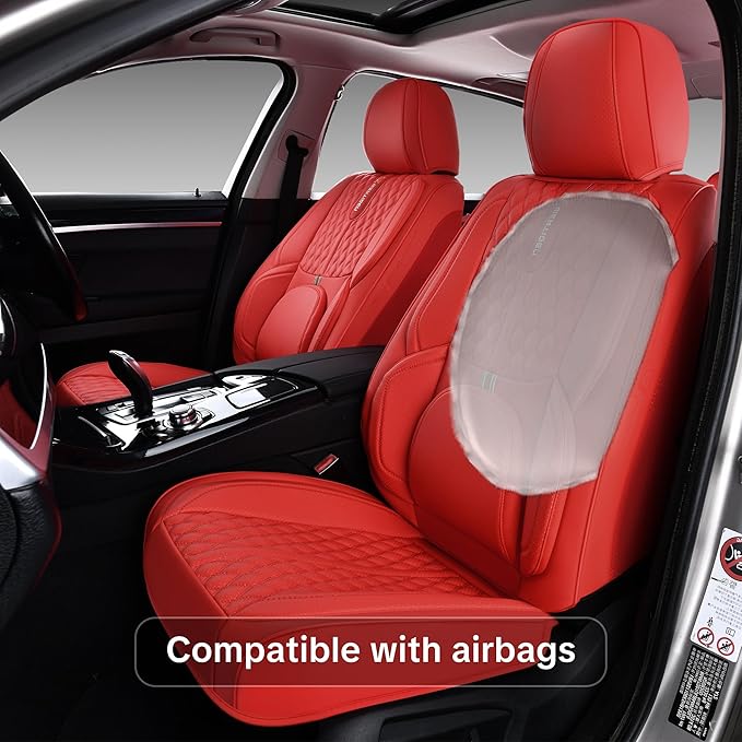 Red Car Seat Covers for Ford Bronco Sport 2021-2025 Car Seat Cover, PU Leather, 5 Seats Full Set, Anti-Slip, Waterproof, Protect and Upgrade Seats, Beautify The Interior of Old Cars