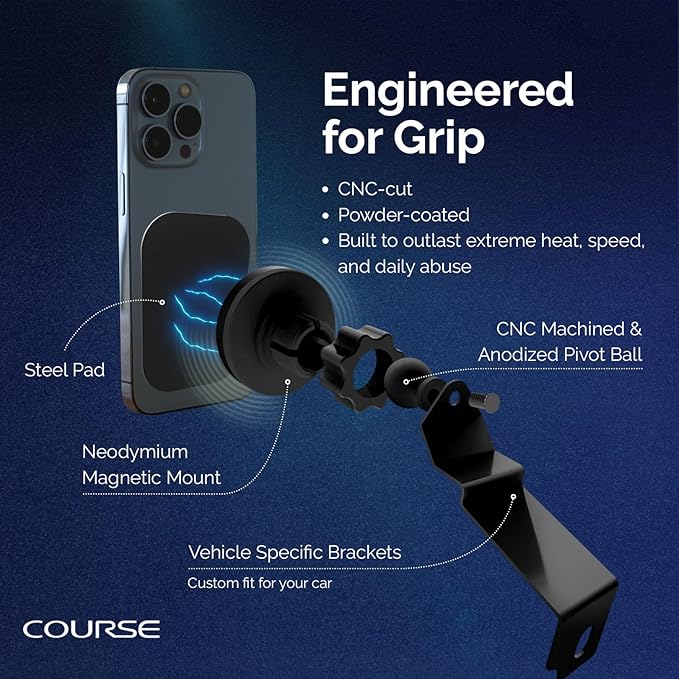 Course Motorsports Direct Fit Phone Mount | MagSafe Compatible | Wireless or Magnetic Charging Head | Custom Dash Mount | Compatible with Ford Mustang GT GT-350 GT-500 (2015–2023)