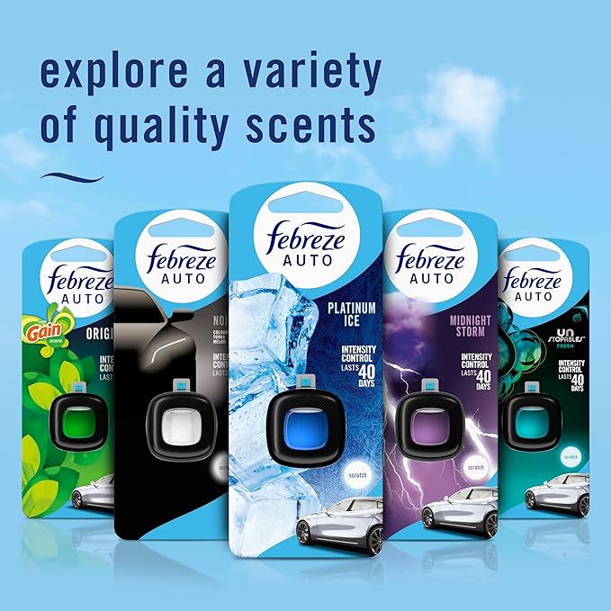 Febreze AUTO Air Freshener, Odor-Fighting Automotive Vent Clip, Lush Scent, 8 Count