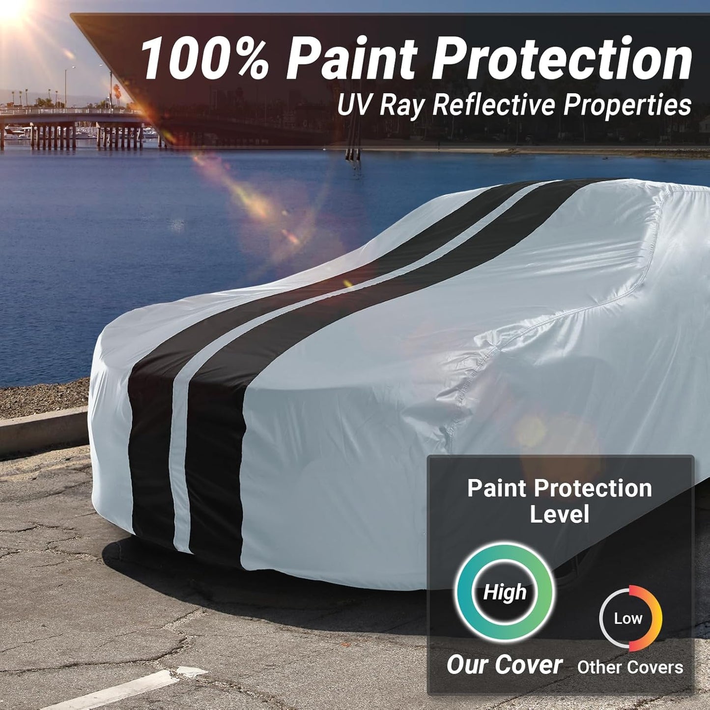 iCarCover Custom Car Cover for Chevy 150, 210 2-Door, 4-Door (1953-1956) Waterproof All Weather Rain Snow UV Sun Protector Full Exterior Indoor Outdoor Car Cover (Stripe - Gray/Black)