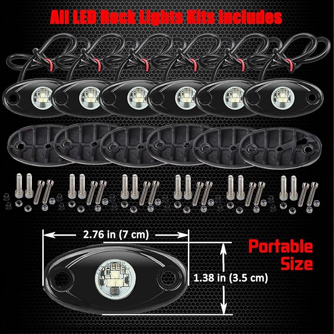 6 Pods LED Rock Lights, Ampper Waterproof LED Neon Underglow Light for Car Truck ATV UTV SUV Offroad Boat Underbody Glow Trail Rig Lamp (Yellow)