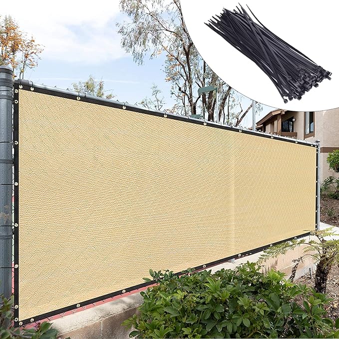 Royal Shade Custom Size 5' x 68' Beige Fence Privacy Screen Windscreen Cover Netting Mesh Fabric Cloth - Cable Zip Ties Included (We Make Custom Size)