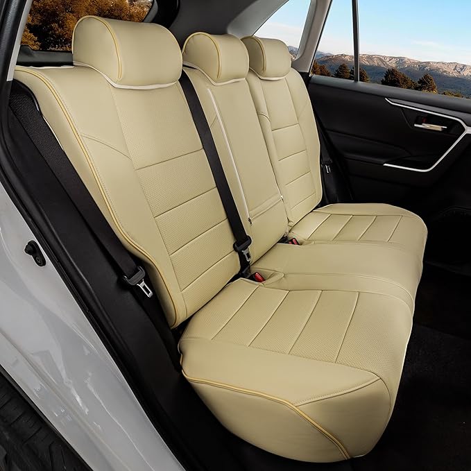 Custom Fit RAV4 Only Hybrid Seat Cover for Toyota RAV4 2019 2020 2021 2022 2023 2024 2025 Prime&Hybrid SE/XSE,Faux Leather,2-Row Full Set,(Beige)
