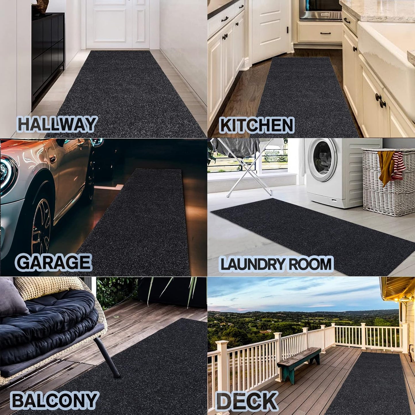 Custom Size Backed Non-Slip Area Rugs Runner, Easy Clean, Waterproof Runner Rugs for Hallway Entryway, Kitchen, Laundry, 4FT x 22FT, Black
