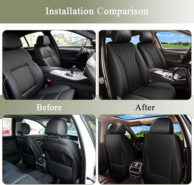 Car Seat Covers Front Pair for Subaru Forester 2007-2024 2025: Breathable Perforated Leather Seat Cover (Black)