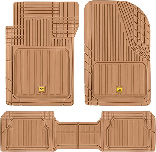 Cat® ToughLiner™ Beige Car Floor Mats - Heavy Duty Trim to Fit Floor Mats for Trucks - All-Weather Truck Accessories & Odorless Rubber Automotive Floor Mats - Car Mats & SUV Floor Liners for Car