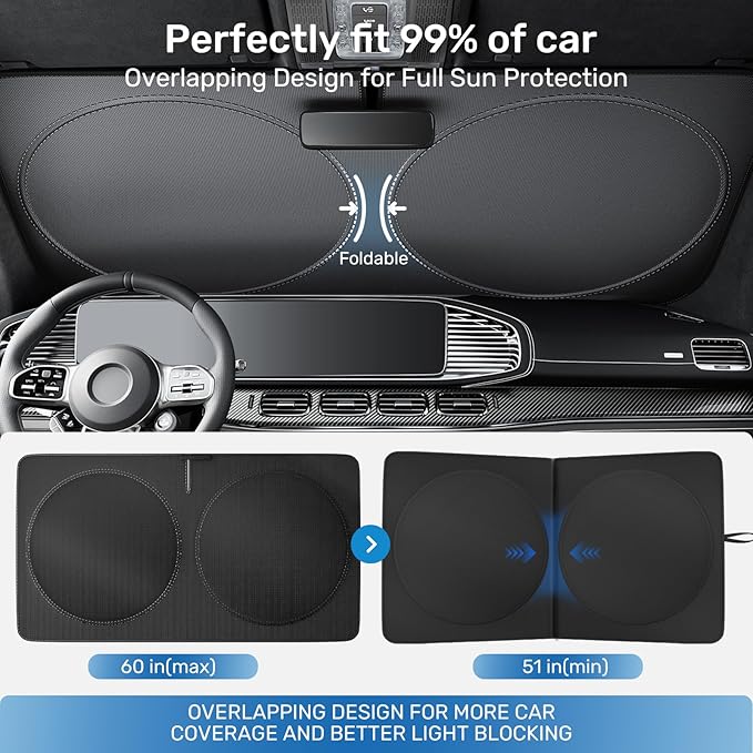 2025 Upgraded Zanch Car Front Windshield Sun Shade - Ultimate UV Protection & Heat Reduction|Innovative No Light Leakage Technology|Foldable Design for RV/Thor, 3X-Large(102'' x 51'')