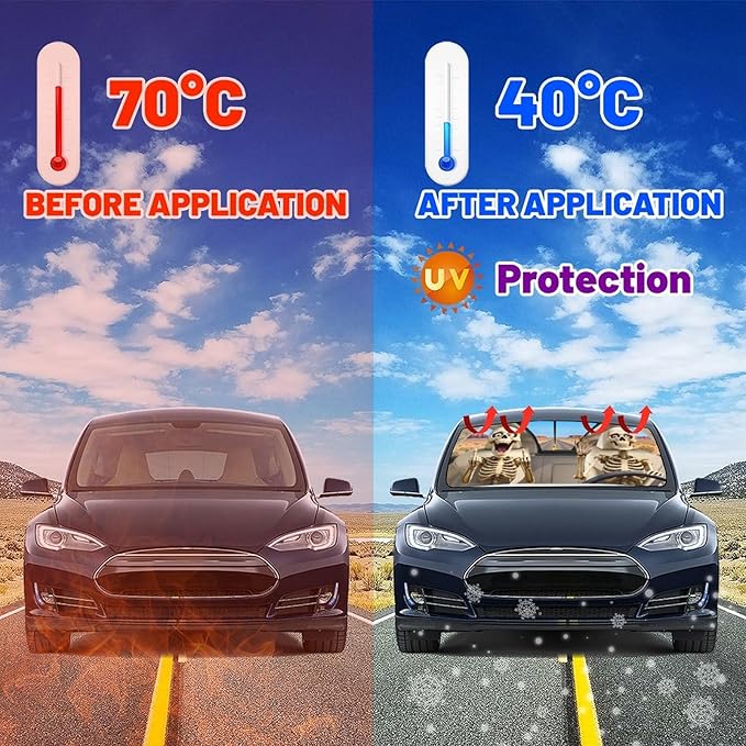 CHILL·TEK Funny Animal Car Windshield Sun Shade Umbrella, Funny Skull Car Sun Shade Umbrella, Block UV Rays Heat Foldable Windshield Umbrella Sun Visor Protector - Keep Vehicle Cool for Cars SUV