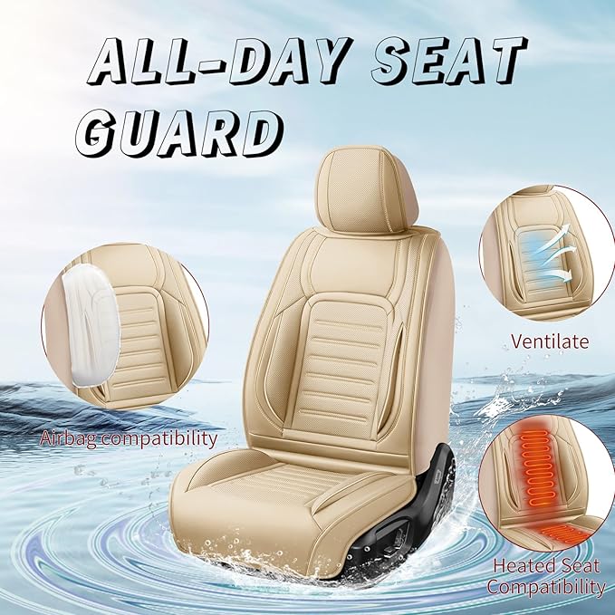 Fit HRV Premium Leather Car Seat Covers Compatible with Honda HRV 2016-2025 2026, Breathable, Wear Resistant, Airbag Compatible, All-Weather Protection & Full Coverage, 2 Front Seat Beige